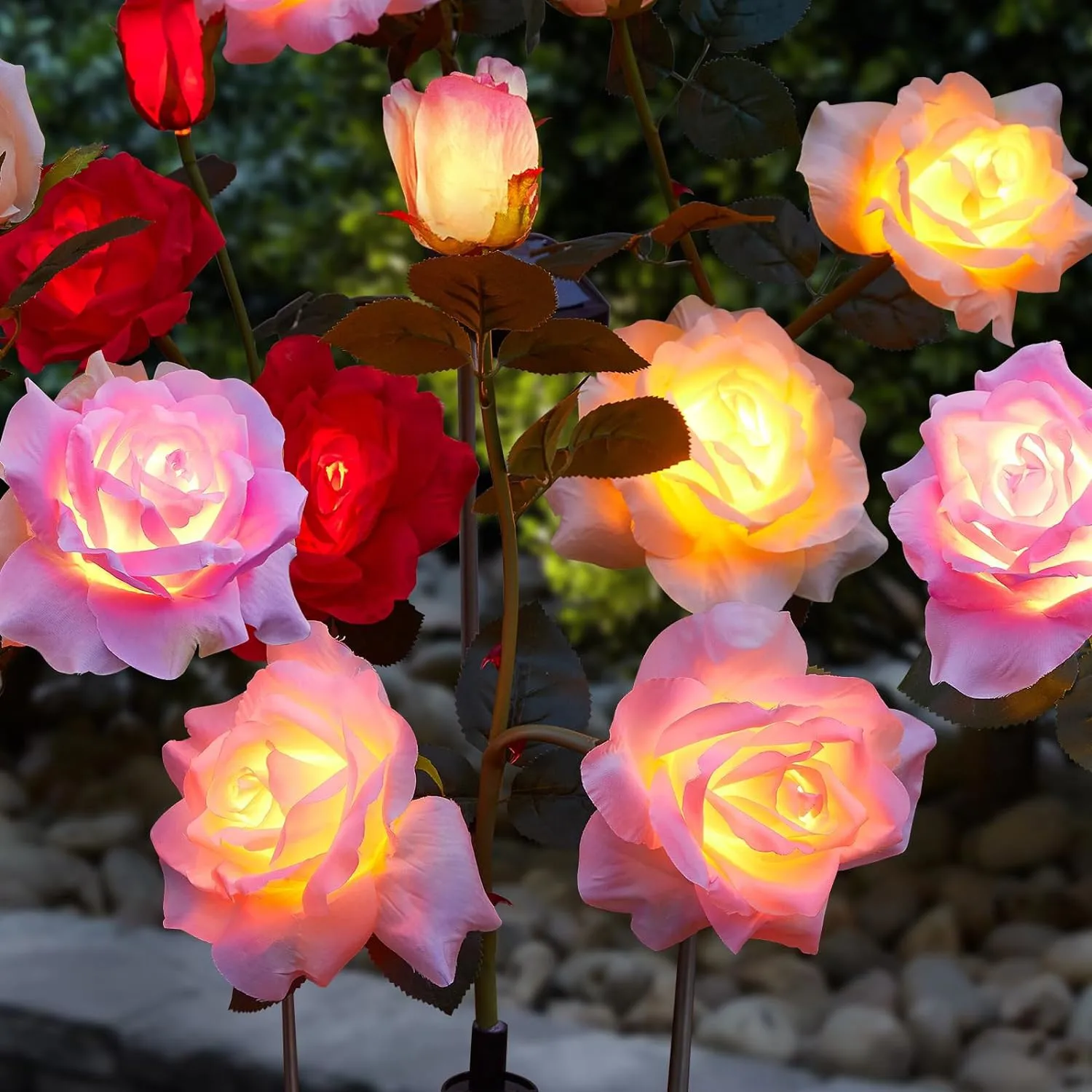 Solar Spot Light Solar Decoration Light Solar Lights Garden Light 3 Heads Solar LED Romantic Garden Rose Light for Cemetery Decoration Pile Light Garden Courtyard Yard & Grave Decoration