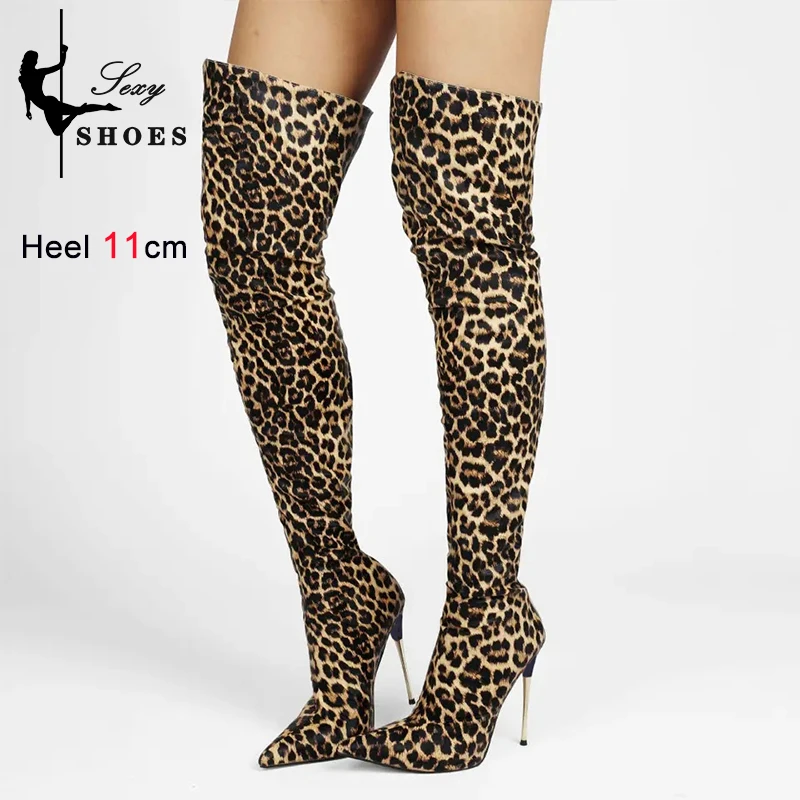 Over-the-Knee Women's Boots Pointed Toe Back Zipper Patent Leather Ladies Shoes Nightclub Bar Party Catwalk Boots 45 Plus Size