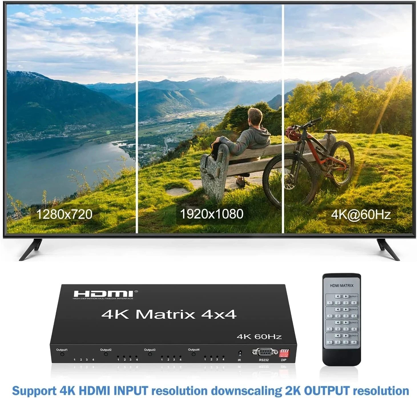 4K 60Hz HDMI True Matrix 4x4 HDMI 2.0 Matrix Switcher 4 in 4 out Video Switch Splitter Converter with RS232 EDID HDCP 2.2