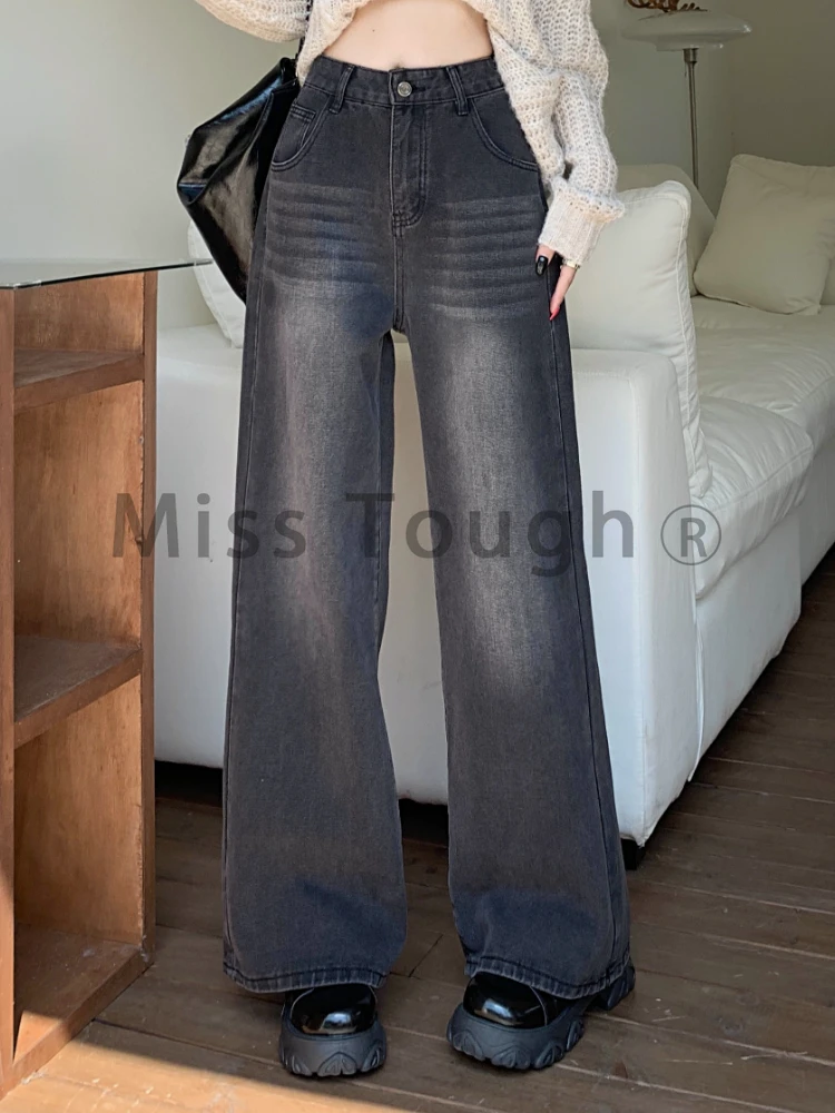 

2023 Autumn Black American Vintage Flare Jeans Women Streetwear Casual Chic Pants Female Korean Fashion Hight Waist Retro Jeans