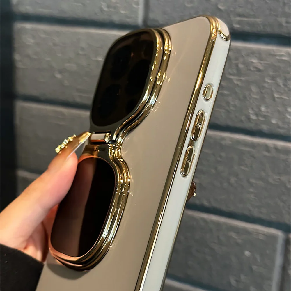 Solid colour sunglasses holder 14promax phone case electroplated iPhone15 creative personality 13 all-inclusive soft case 15prom