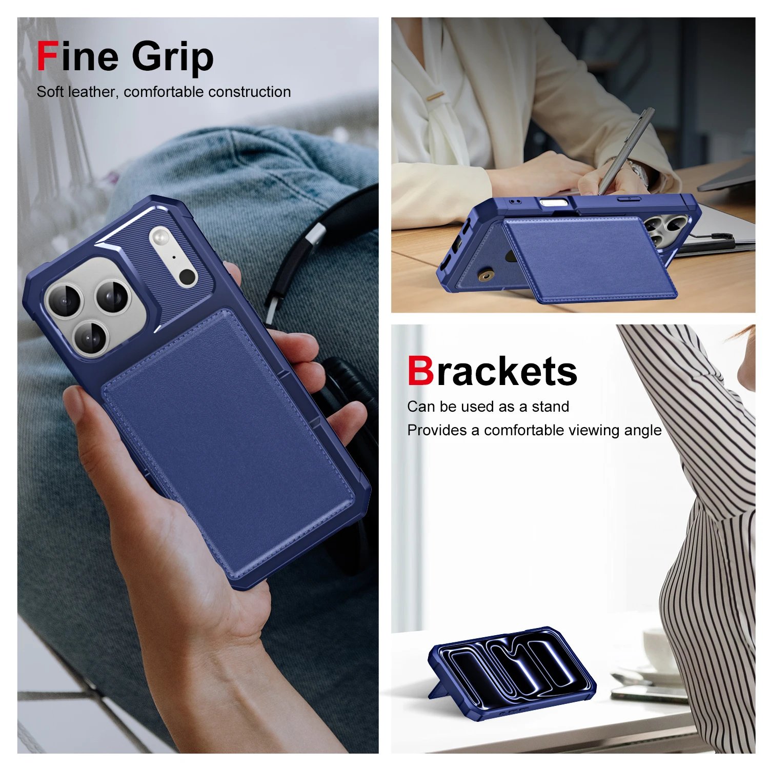 Leather Flip Wallet Phone Case with Card Slot and Stand - Anti-Drop Protective Cover