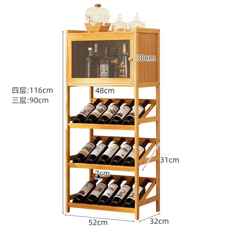 European Bamboo Wine Cabinets Home Restaurant Multi-layer Display Wine Racks Simple Floor-to-ceiling Living Room Cabinet