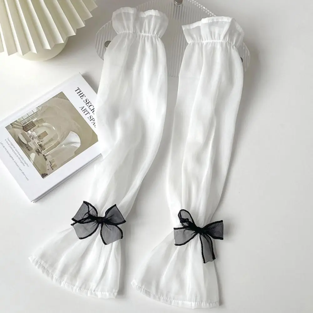 Sun Protection Long Arm Sleeves Sweet Breathable Fingerless Summer Arm Warmers Hand Sleeves Nylon Bow Ice Silk Sleeve Outdoor