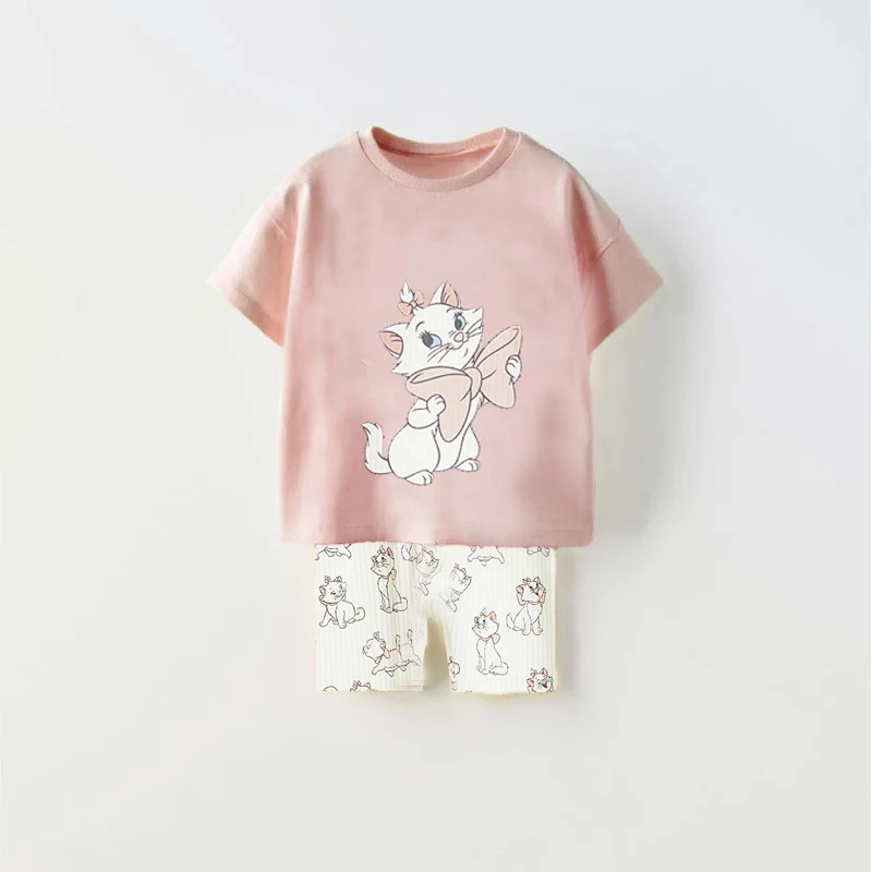 Cartoon Printed Kitten Kids Summer Casual Suit Set Children Boy And Girl T-shirt Shorts 2 Pieces/set Baby Coat Toddler Set 3