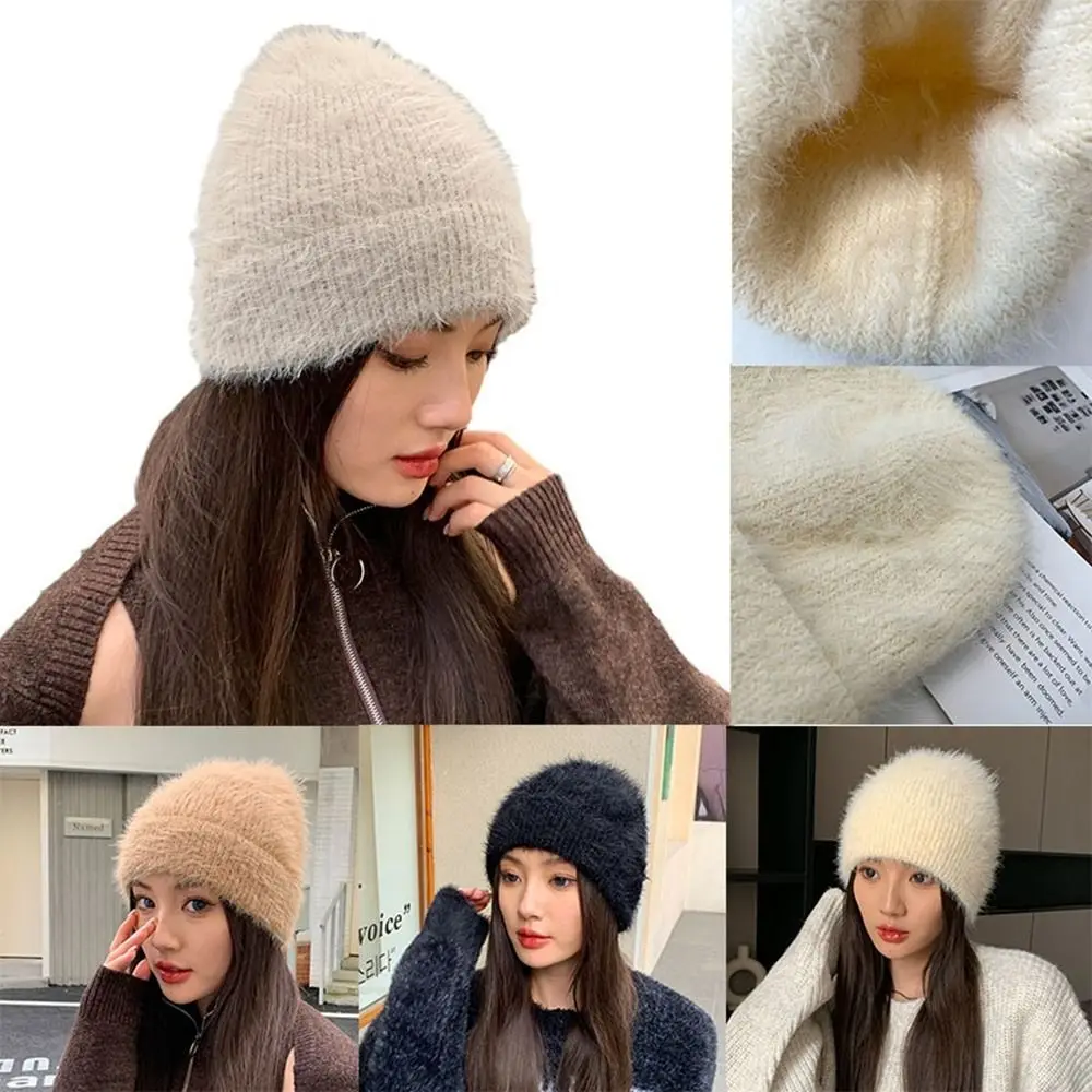 방풍 토끼 울 모자, 고품질 니트 모자, 플러스 단색 빈티지 우아한 모자, 파티 선물, 야외 따뜻한 모자