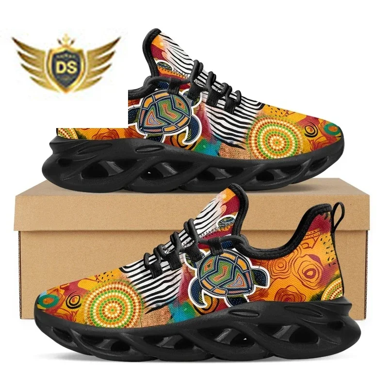 Australia Aboriginal Turtle Indigenous Art Design Platform Sneakers For Women Breathable Lace Up Mesh Swing Shoes