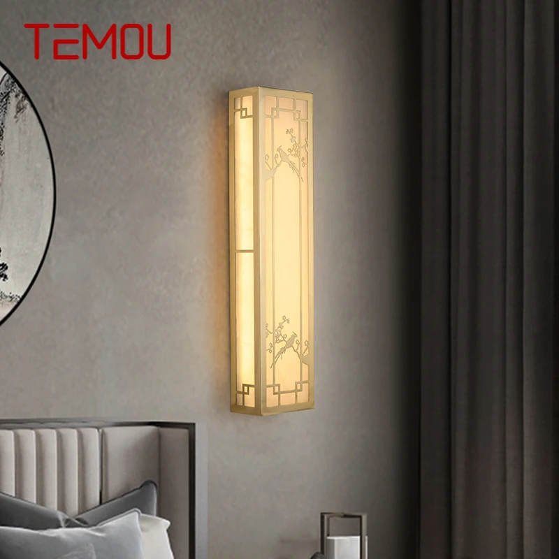 

TEMOU Brass Wall Light LED Modern Luxury Marble Sconces Fixture Indoor Decor for Home Bedroom Living Room Corridor