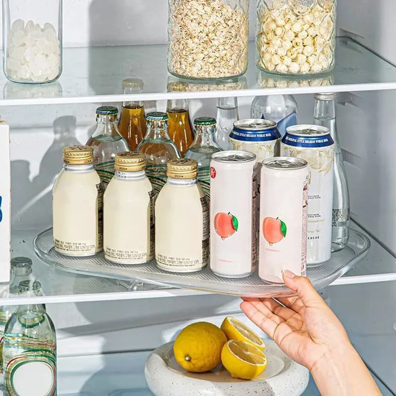 

360 Rotatable Rectangle Storage Rack Turntable Organizer for Refrigerator Clear Turntable Rack for Kitchen Cabinet Table Pantry