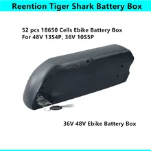 Reention pequeno tubarão tigre fino para baixo tubo golfinho ebike caixa de bateria 52 50 pçs 18650 células 36v 48v bicicleta elétrica bateria caixa
