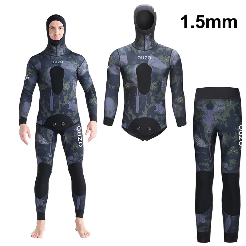 フード付きウェットスーツネオプレン,2ピース/セット,3mm/1.5mm,フル