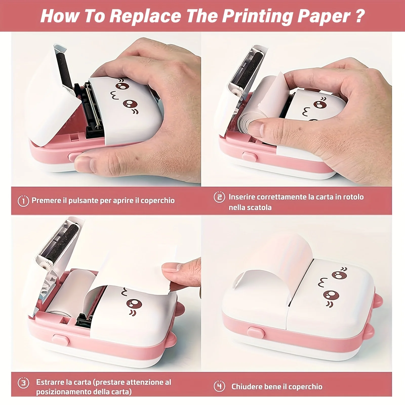 Wireless Mini Photo Thermal Printer, with Mobile App, USB Charging, Suitable for Thermal Paper, Suitable for Photos and Notes