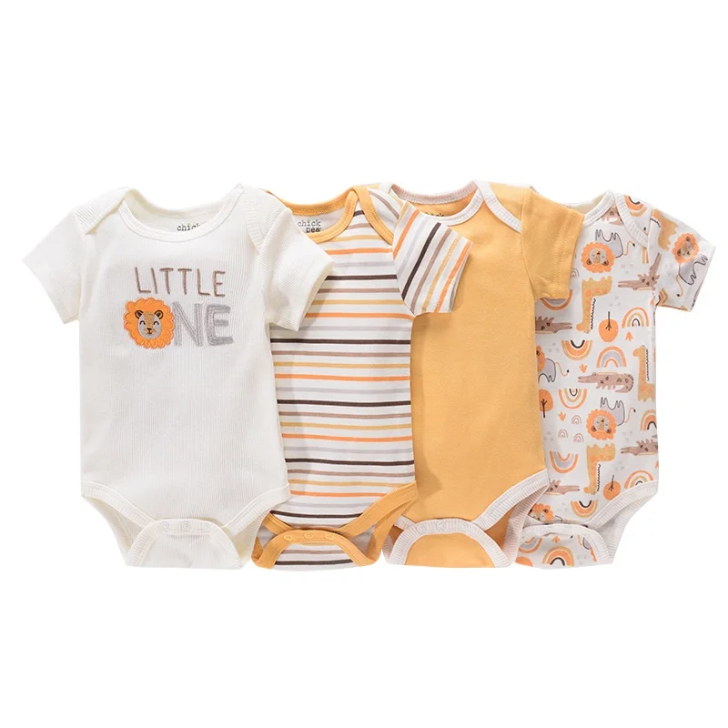 4Pieces Baby Clothing Four Season Unisex Cartoon Short Sleeve Baby Boy Girl Bodysuits Cute 100%Cotton Newborn Clothes 4