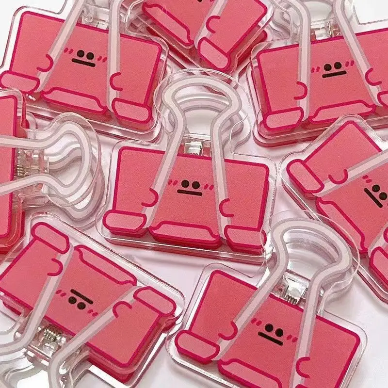 1Pcs Multicolor Cute Face Acrylic Binder Clip Planner Clips Paper Clamp Office Decorative Supplies School Stationery