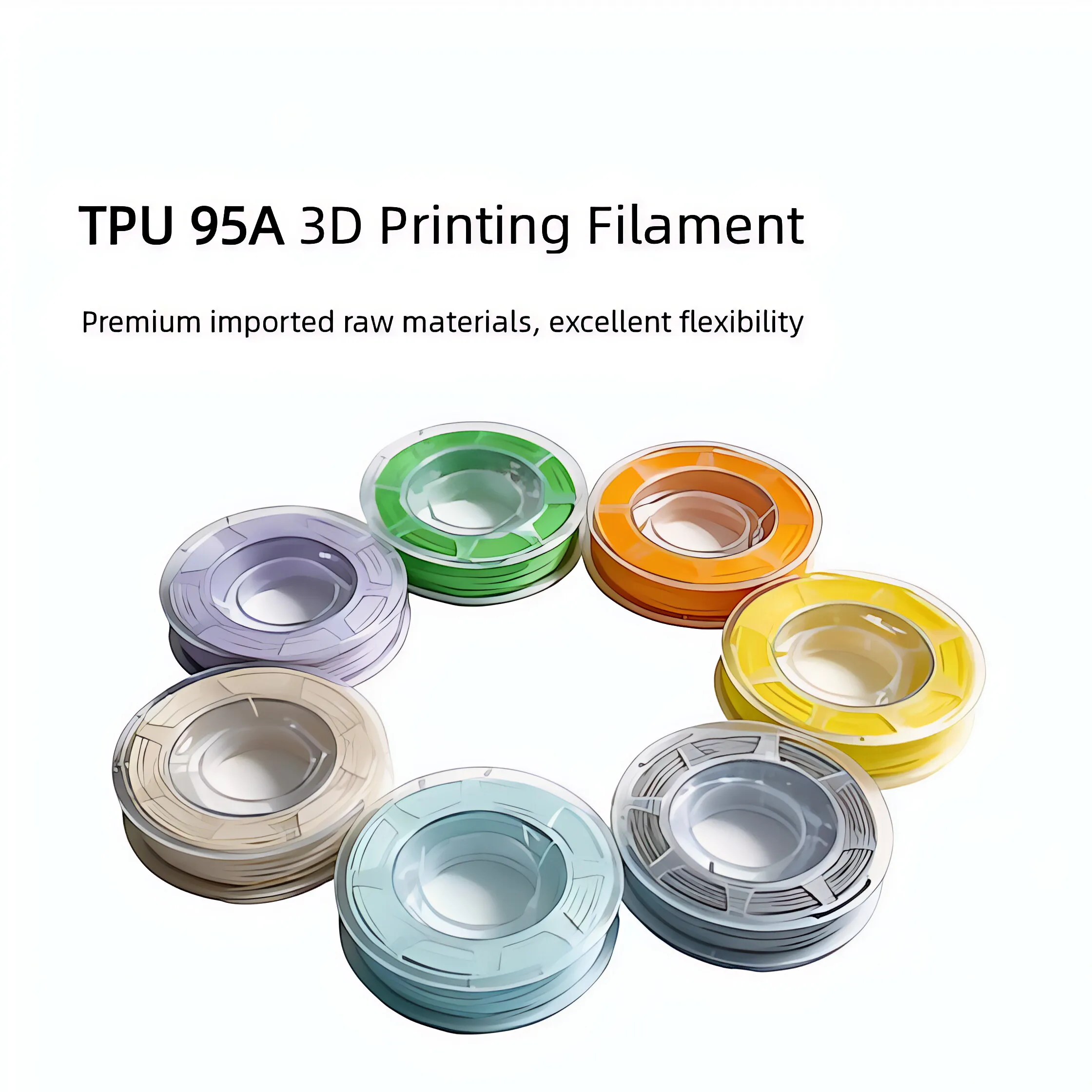 TPU 필라멘트 1.75mm 플렉시블 롤, 95A 소프트 3D 프린터 필라멘트, 1kg 스풀 (2.2 lbs), 대부분의 FDM 프린터에 호환 가능 (TPU 블랙)