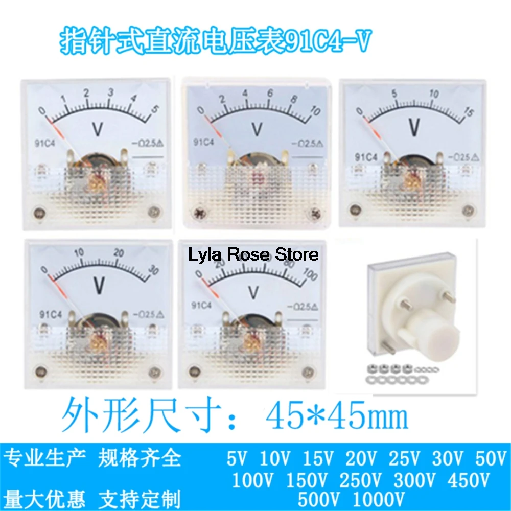 

1Pc 91C4 Analog Panel Volt Voltage Meter Voltmeter Gauge DC 3V 5V 10V 15V 20V 30V 50V 100V 150V 250V 500V 1000V