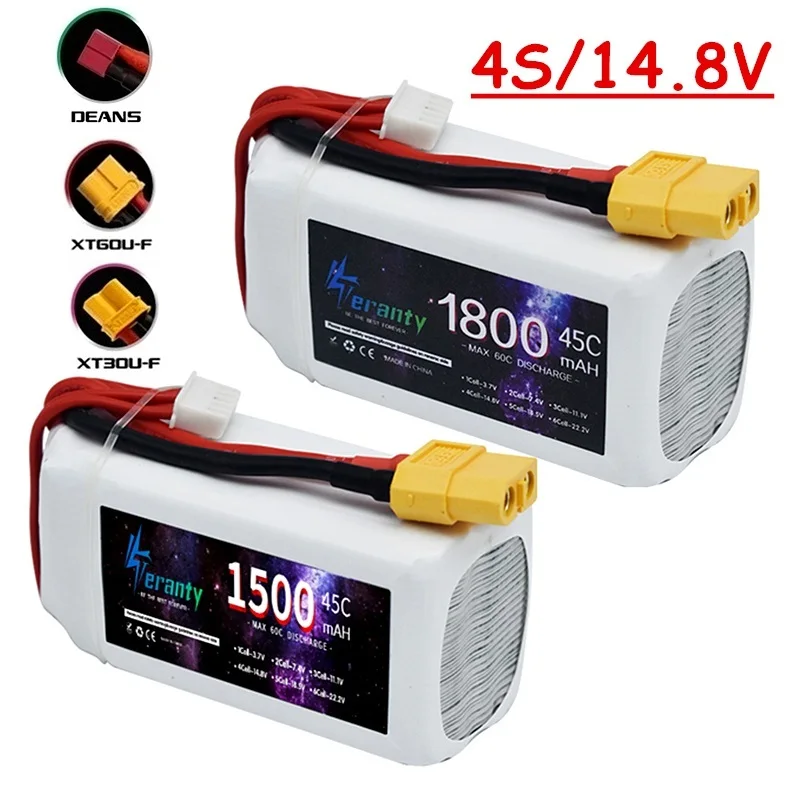 Batterie LiPo 14.8V 1500-1800mAh pour Drone RC avec Connecteurs XT30/60/Deans