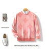 Autumn Winter Men's 100% Merino Wool Multicolor Sweater Round Neck Pullover Cashmere Thickening Tops Long Sleeve Knitwear Soft 2