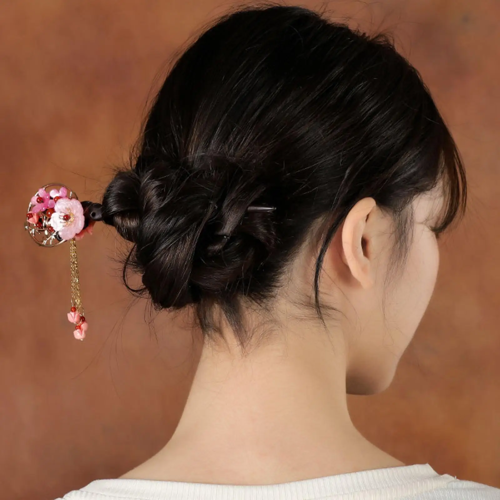 Flower Hair Stick Chinese Wooden Hair Chopsticks Vintage Tassel Styling Making Accessories for Women