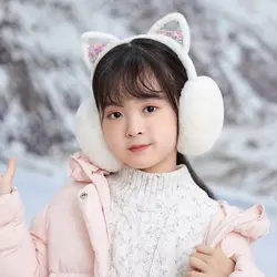 Comfortable Soft Plush Earmuffs Glitter Wind Proof Cartoon Cat Ear Earmuffs Outdoor Riding Foldable Warm Earcap