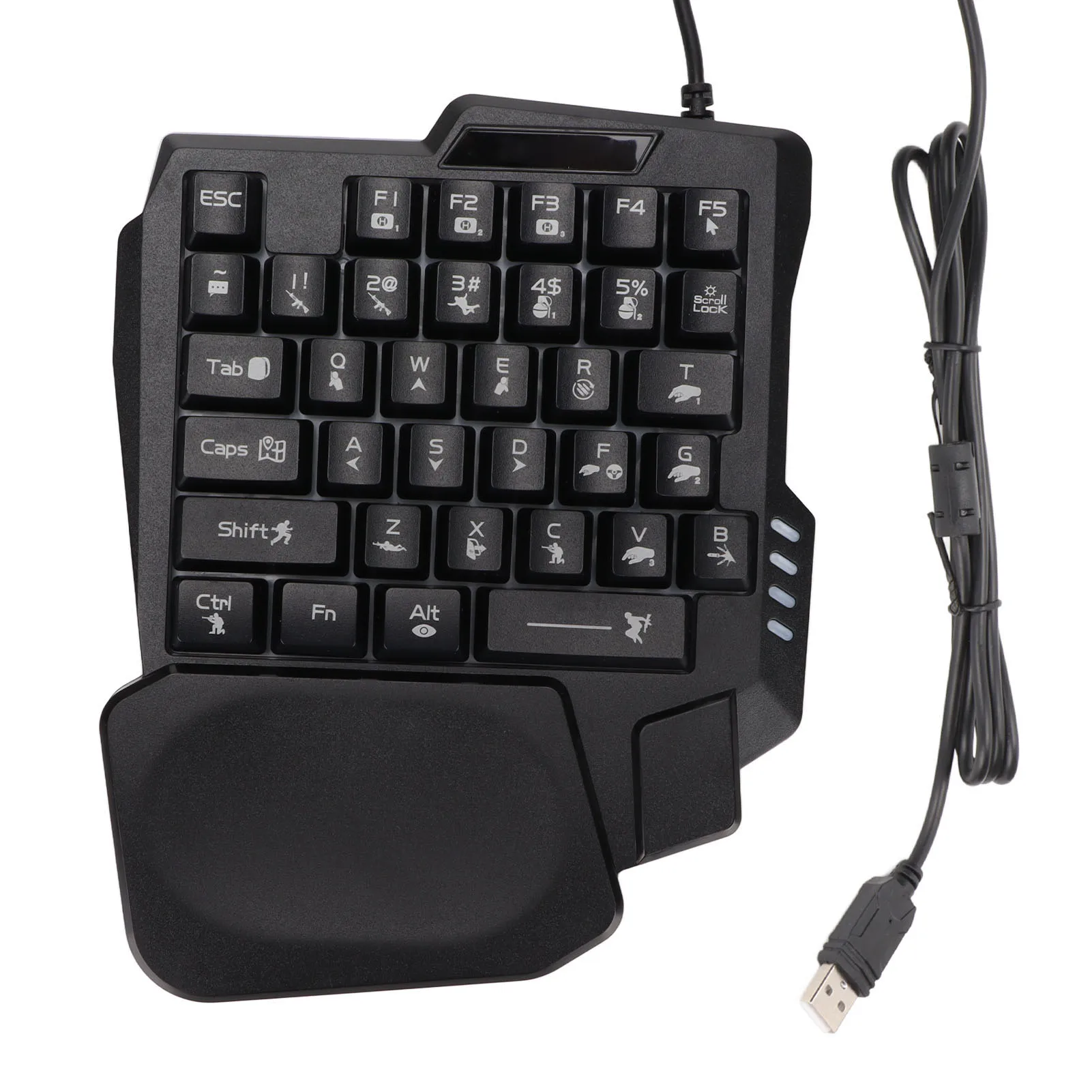 One-Handed Anti-Slip Backlit Gaming Keyboard - Black, 35 Keys