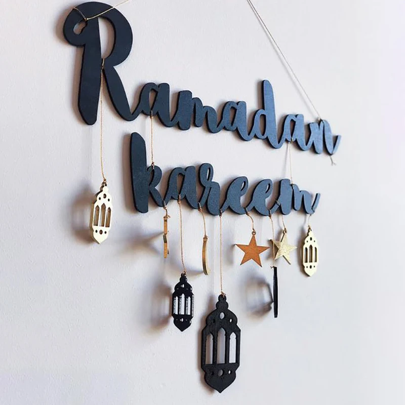

Ramadan Kareem Decor Moon Star hanging Pendant Wooden Craft Eid Mubarak Ramadan Decoration For Home Door Wood Plaque Sign
