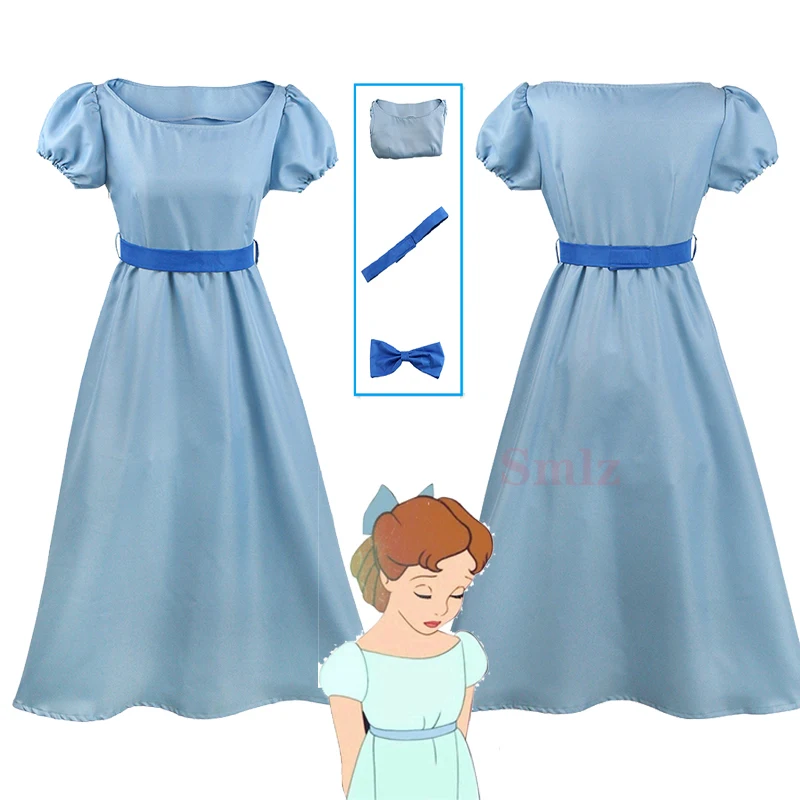 

Anime Peter Pan Cosplay Costumes Peter Pan Wendy Costume Blue Dress with Bow-tie for Women Cosplay Costume