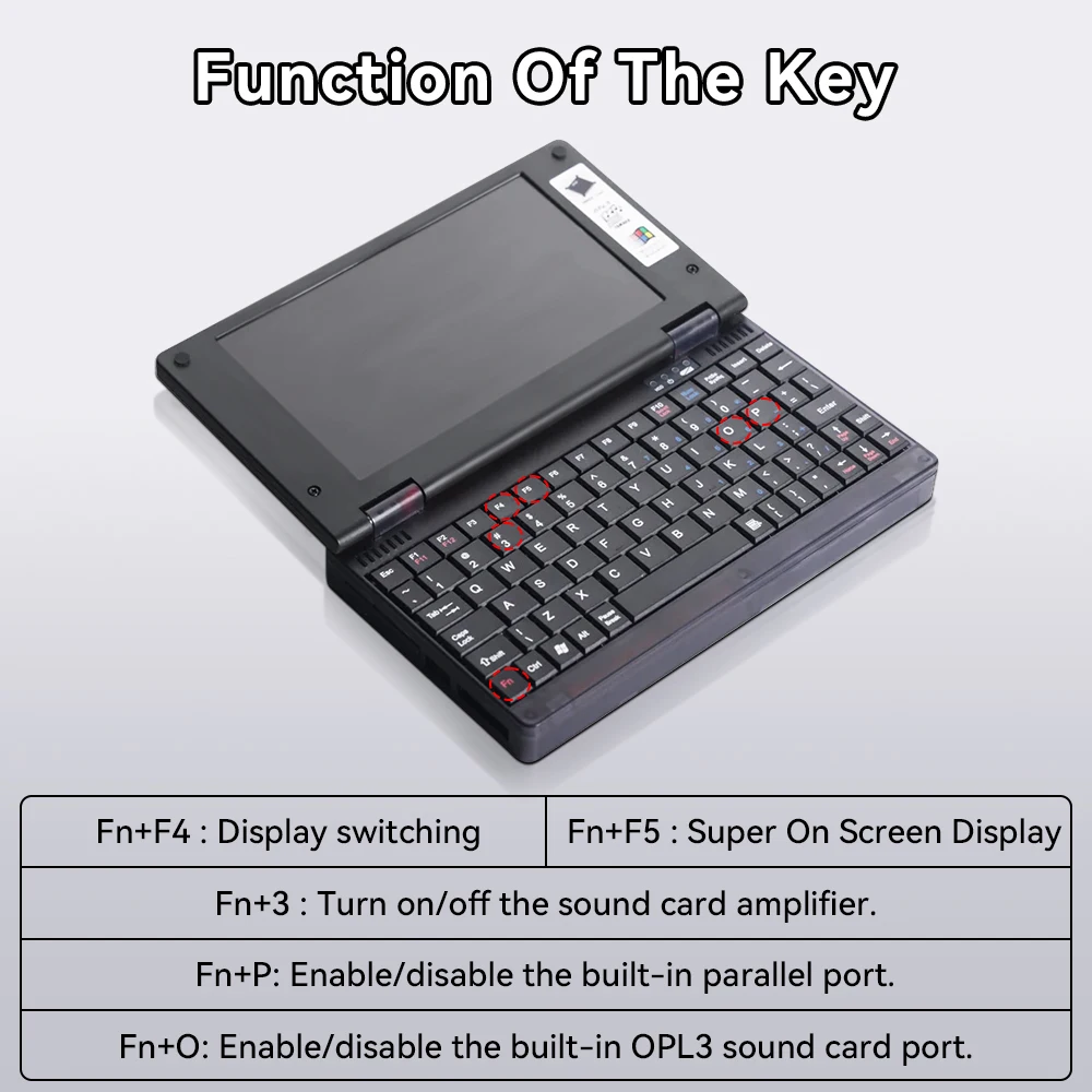 Mini Pocket retro 386 notebook computer OPL3 sound card VGA IPS Screen ...