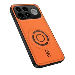 Premium Magnetic Fabric Leather Phone Case with Shockproof Full Camera Protection and Magsafe Compatibility for Poco F9 Pro (Orange)
