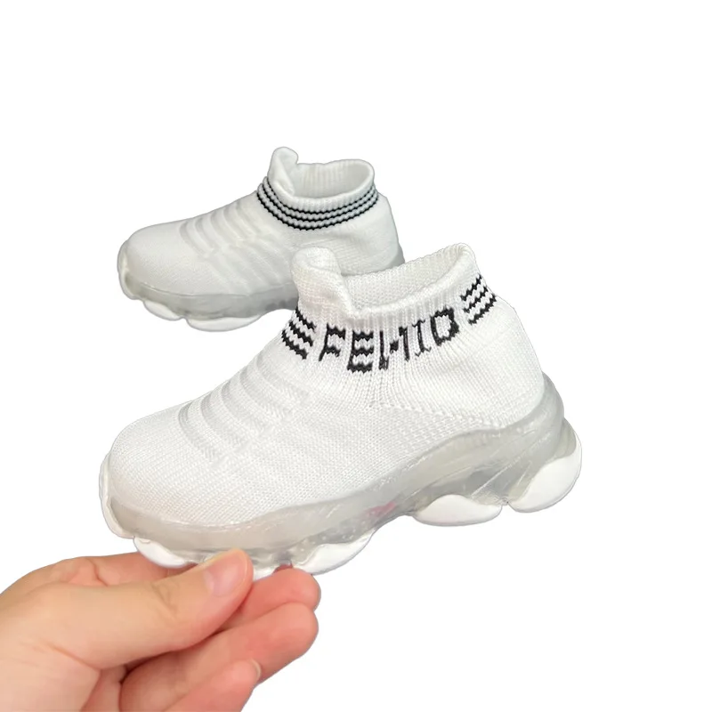 Boys and girls' flying woven sports socks and shoes with LED lights summer breathable elastic children's shoes kids sneakers sports shoes kids sports shoes kids shoes