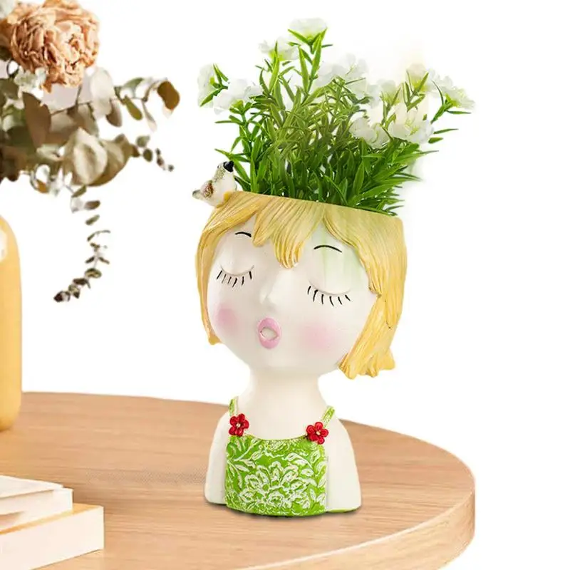 

Cartoon Girl Face Planter Pot Head Planter Cute Girl Face Flower Pot Resin Face Planter Pot for Plants Home Decor Plant Pots