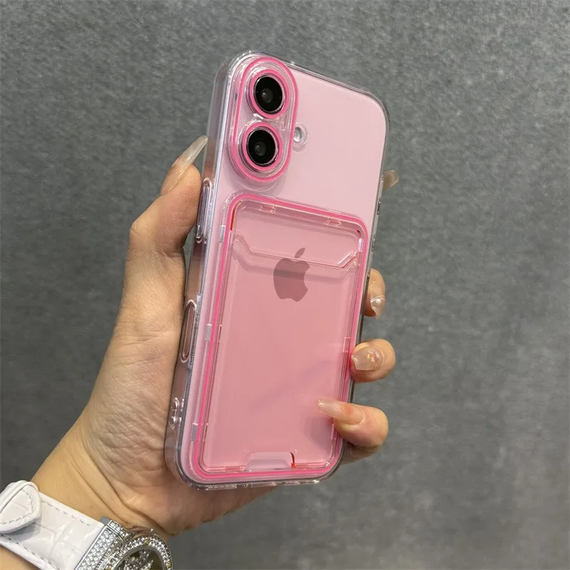 Dual-Color Soft Clear Case with Card Holder and Wrist Strap