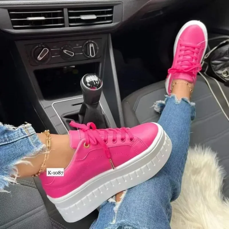 White Shoes Casual Shoes for Women 2023 New Platform Sneakers Solid Color Ladies Footwear Trend Lightweight PU Vulcanized Shoes