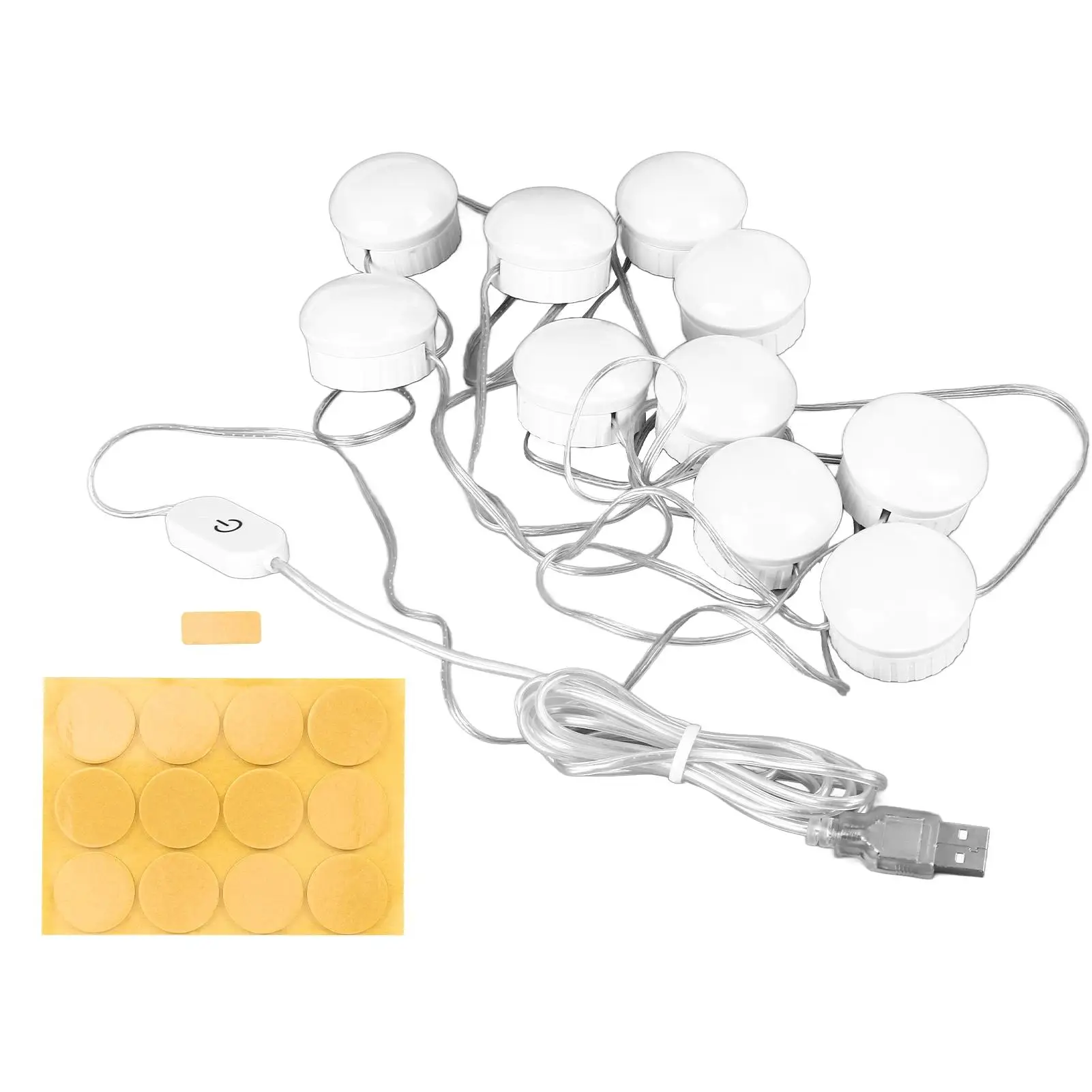 5-Level Brightness Mirror Light with Switch & 10 White Bulbs-Retractable Cable Makeup Lamp