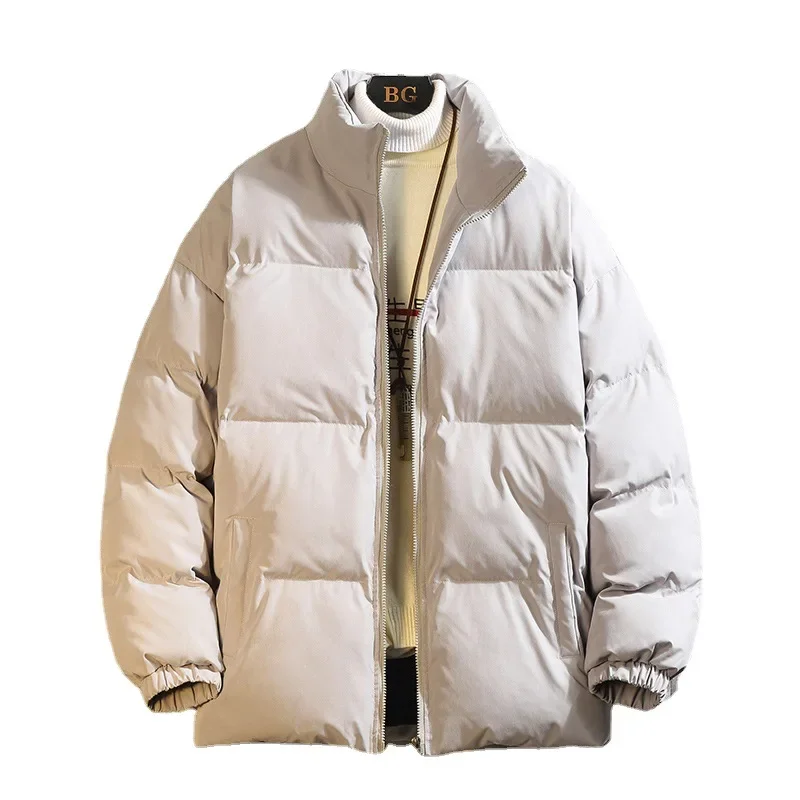 Winter New Solid Color Simple Cotton Coat Men's Korean Version Trend Fashion Casual Warm Standing Collar Thickened Cotton Coat
