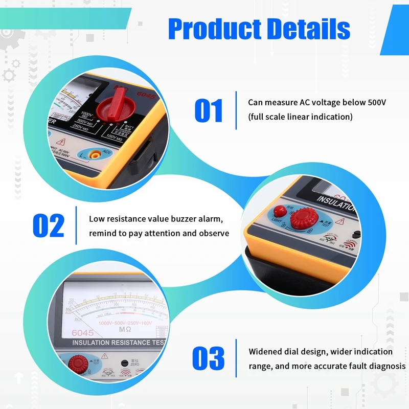 ABPQ TY6045 Insulation Resistancer Digital Ohmmeter Handheld Tester Megameter 0-2000M&Omega; 100V/250V/500V/1000V High Accuracy