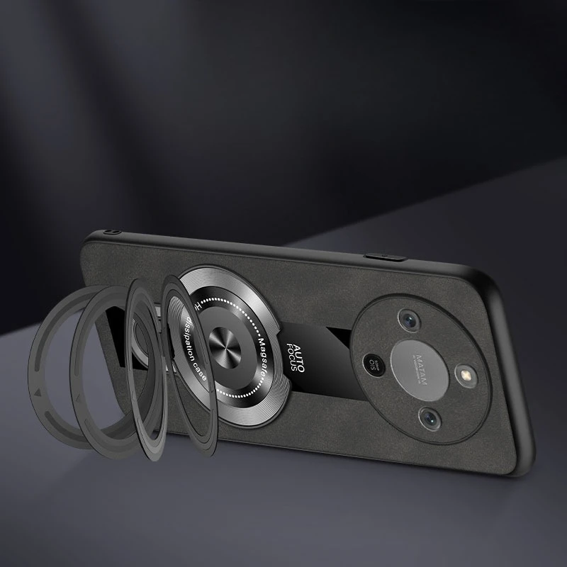Magnetic Wireless Charging Ring Holder Leather Shockproof Case with Bracket
