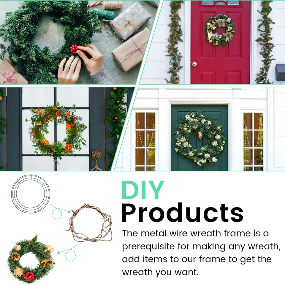 6/3Pcs Metal Wreath Frame Christmas Decorations Thanksgiving Green