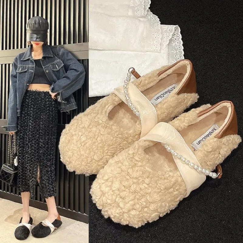 Moccasin Shoes Shallow Mouth Round Toe Casual Female Sneakers Loafers Fur Slip-on 2024 Fashion Women's Autumn Moccasins Winter