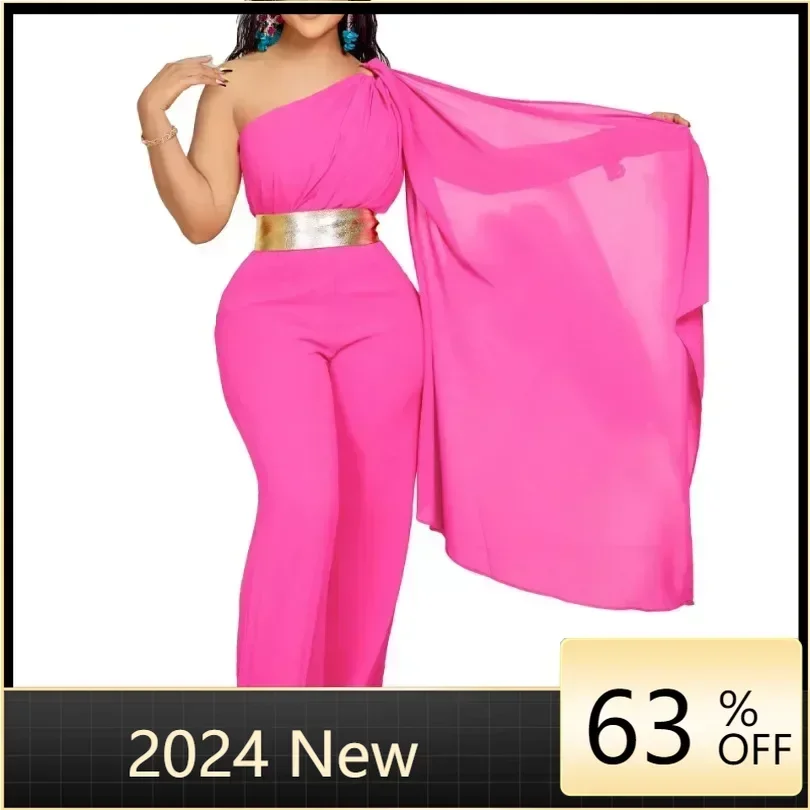 

Women Streamer Spicing Wrap One Shoulder Wide Leg Straight Jumpsuit Autumn Sexy Party Evening INS Playsuit One Piece Suit Romper