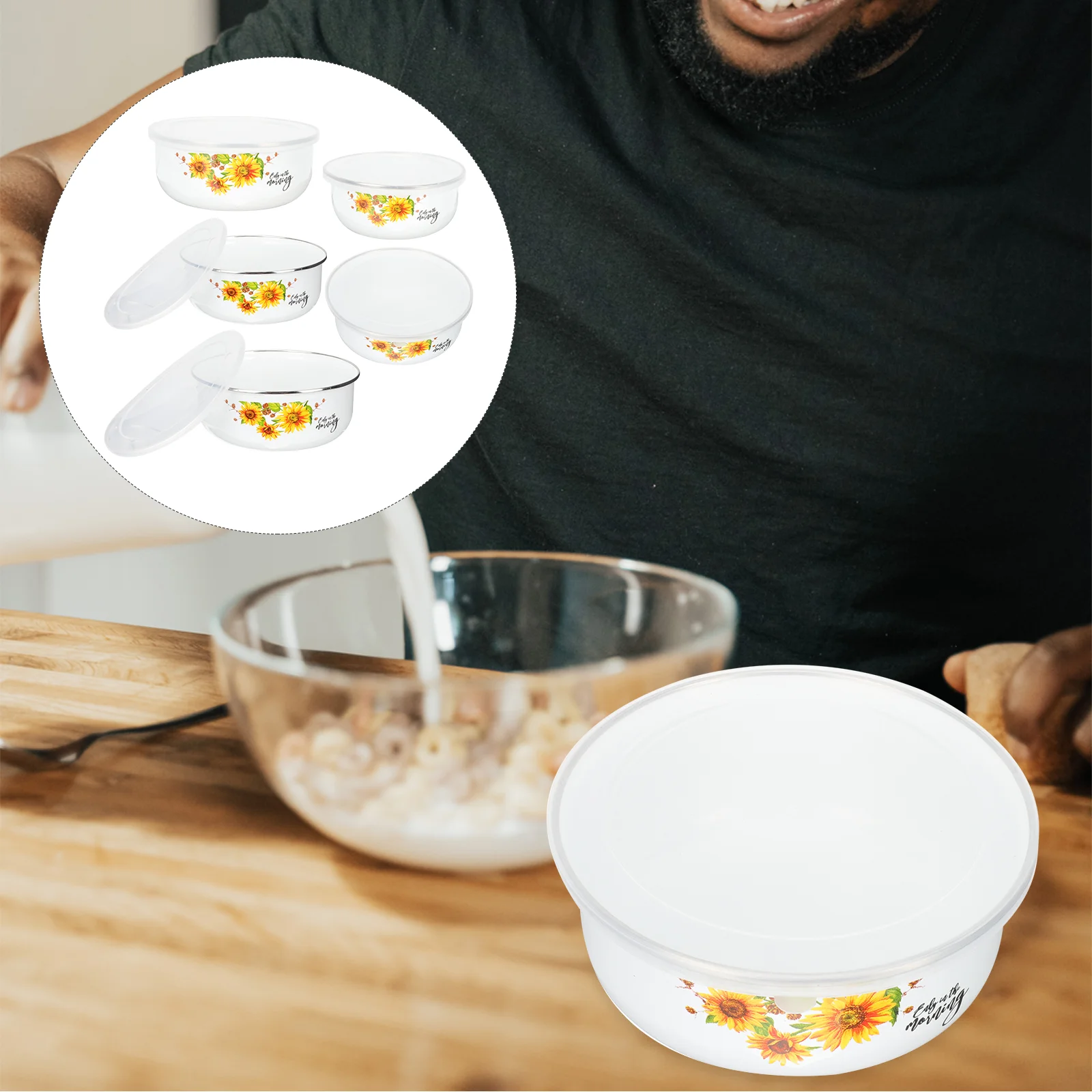 

Mixing Bowls Sets Enamel Prep Nesting Salads Prepared Food Container Kitchen Serving