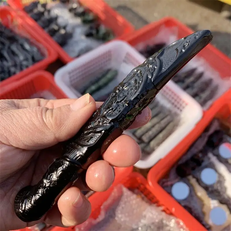 Natural Black Obsidian Dagger Carving Decoration Healing Crystal Reiki Figurine Quartz Gemstone Ornament Gift 1PCS 5