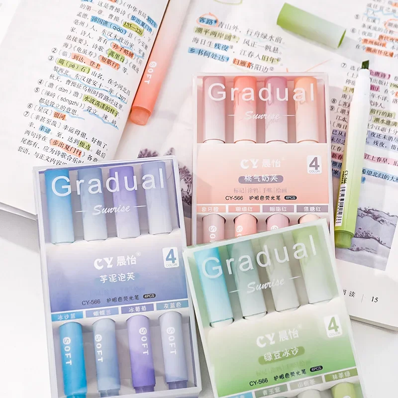 Glitter Highlighter Pen Marker Brush Pens Fluorescent Pen Drawing Doodling Highlighters Pastel Pens Stationery 4pcs/set