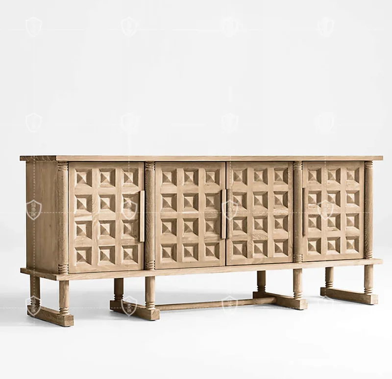 Antique Style Solid Wood Sideboard Retro Misty Style French Solid Wood Entrance Cabinet American TV Cabinet