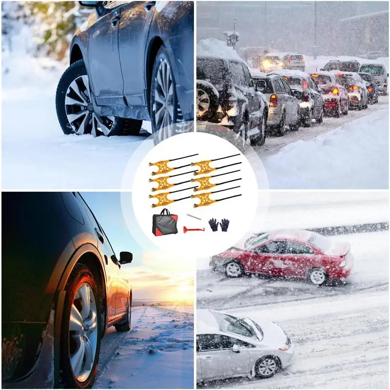 6pcs Car Snow Tire Chains Mud Tyre Wheels Thick Anti-Skid Belt For Car/SUV/Truck Portable Easy to Mount Emergency Traction Car