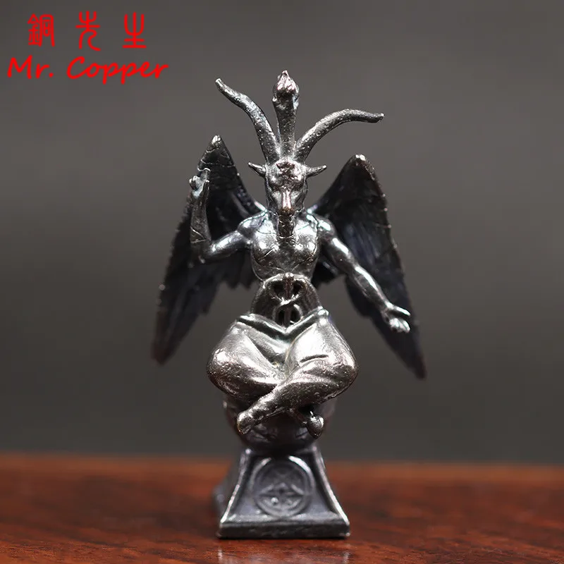 Black Brass Death God Goat Head Figurine Miniature Vintage Metal Devil Model Statue Desktop Toy Ornament Decoration Collection