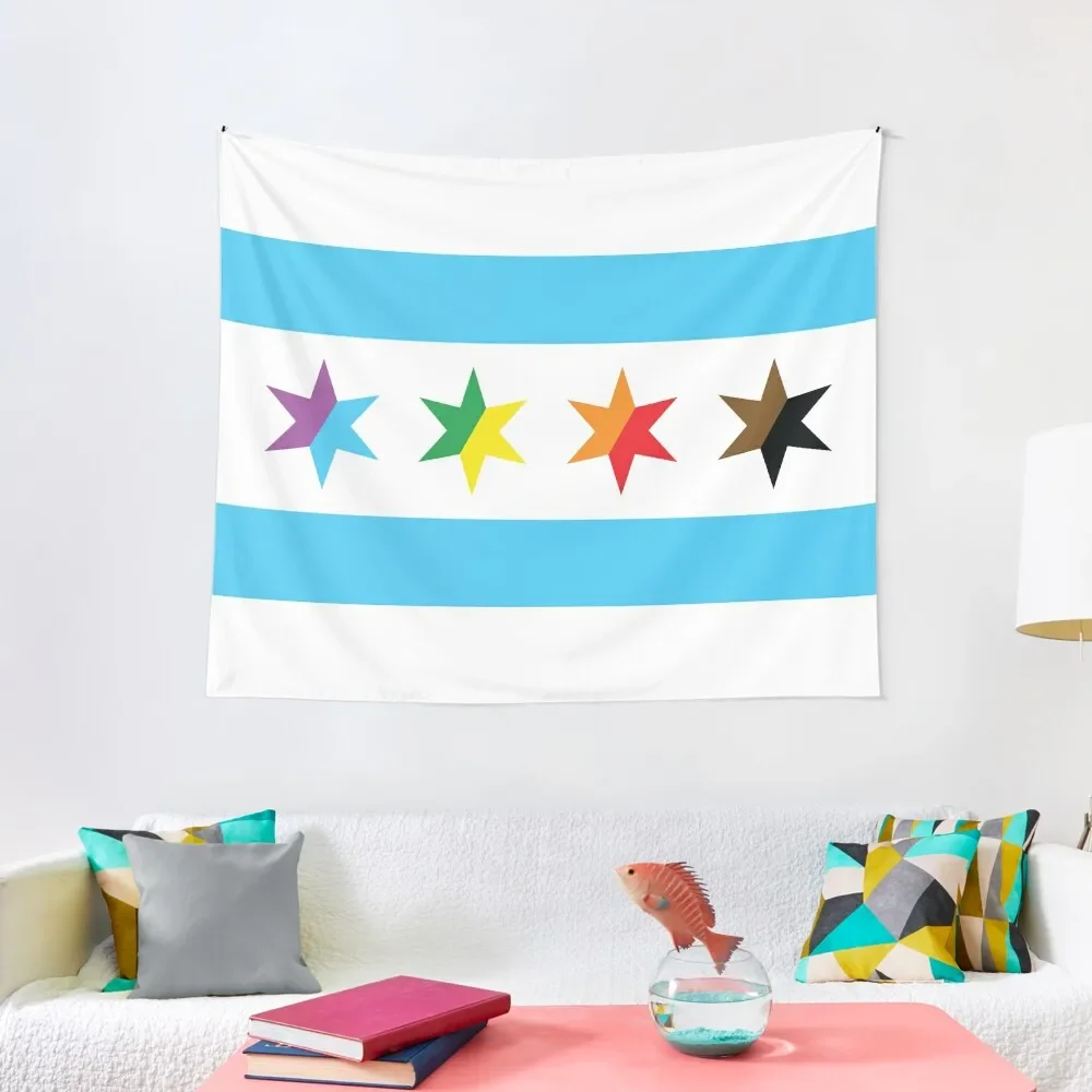 

Chicago Pride Flag Tapestry Bedroom Decorations Home Decorating Aesthetic Room Decors Tapestry