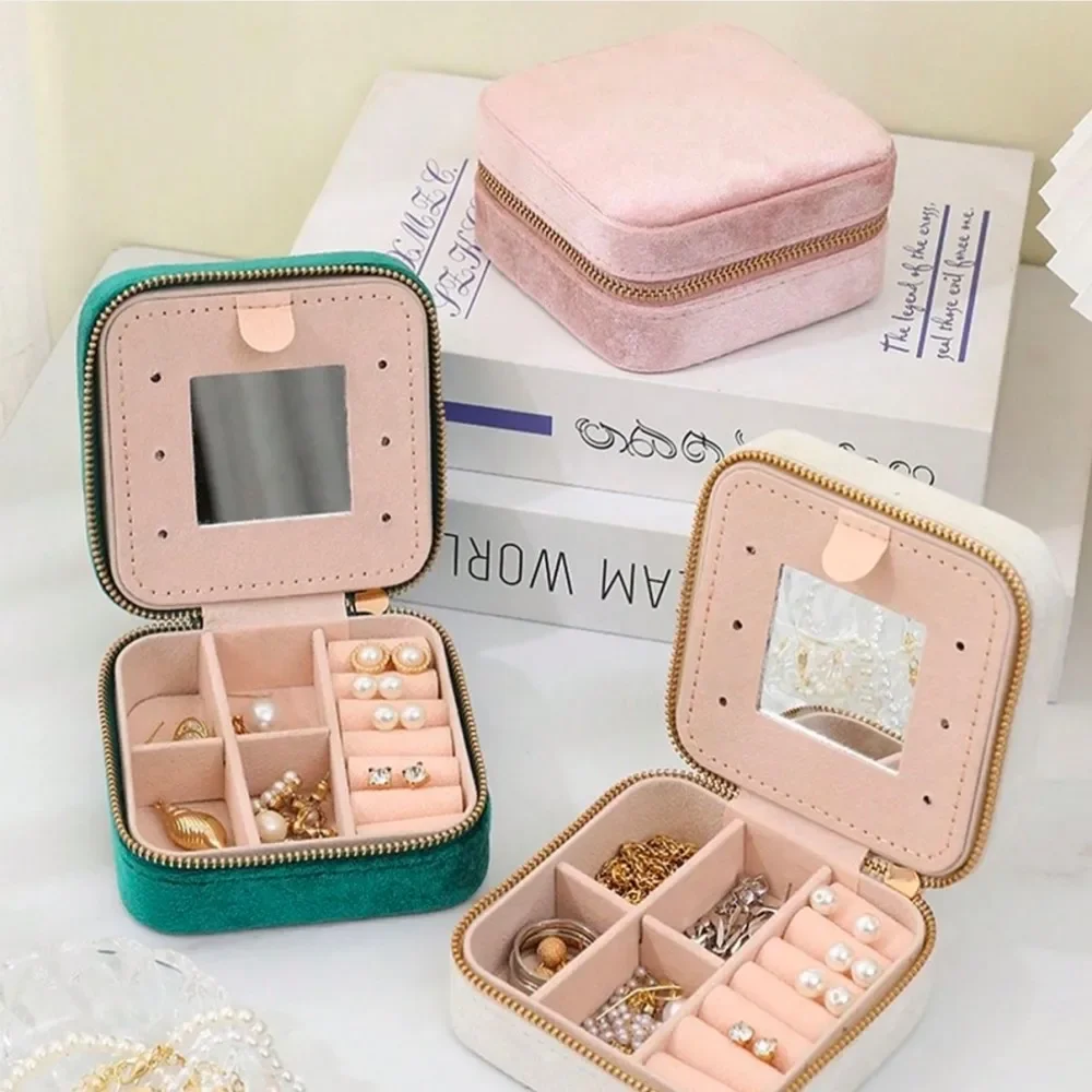 Velvet Jewelry Box with Mirror – Personalized Double Layer Travel Case – Custom Wedding... - SKU PVJB1635 - UGI Packaging