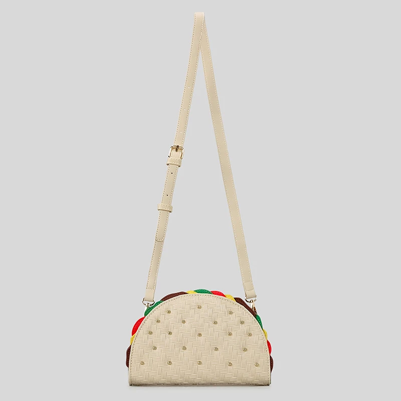 Creative Half Round Hamburger Design Clucth Bag for Women Fashion Rivet Luxury Pu Leather Shoulder Crossbody Bags Funny Purses