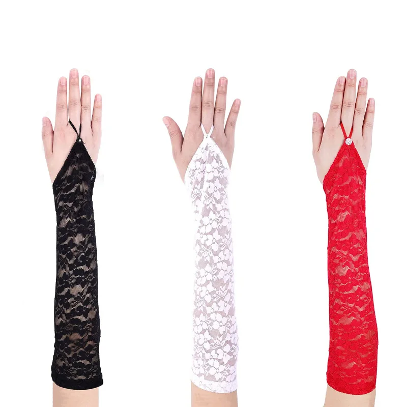 Lace Applications Beaded Bridal Gloves Ivory/White/Black/Red Long Elbow Length Fingerless Wedding Gloves Bride Accessories lace gloves,wedding dress gloves,wedding sleeve accessories